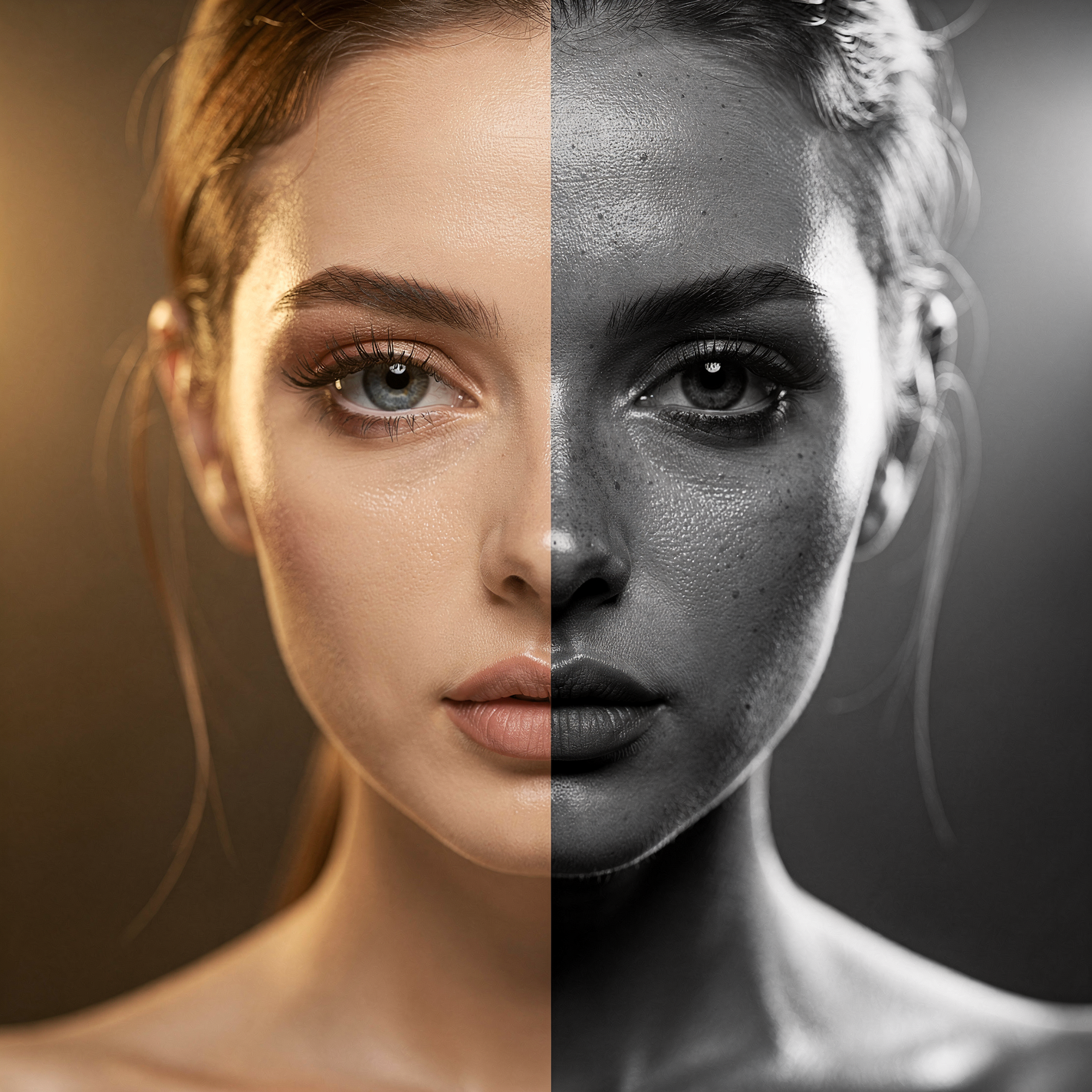 Rozdiel medzi predným a bočným svetlom na jednom portréte — dve polohy svetla, dve úplne odlišné nálady.