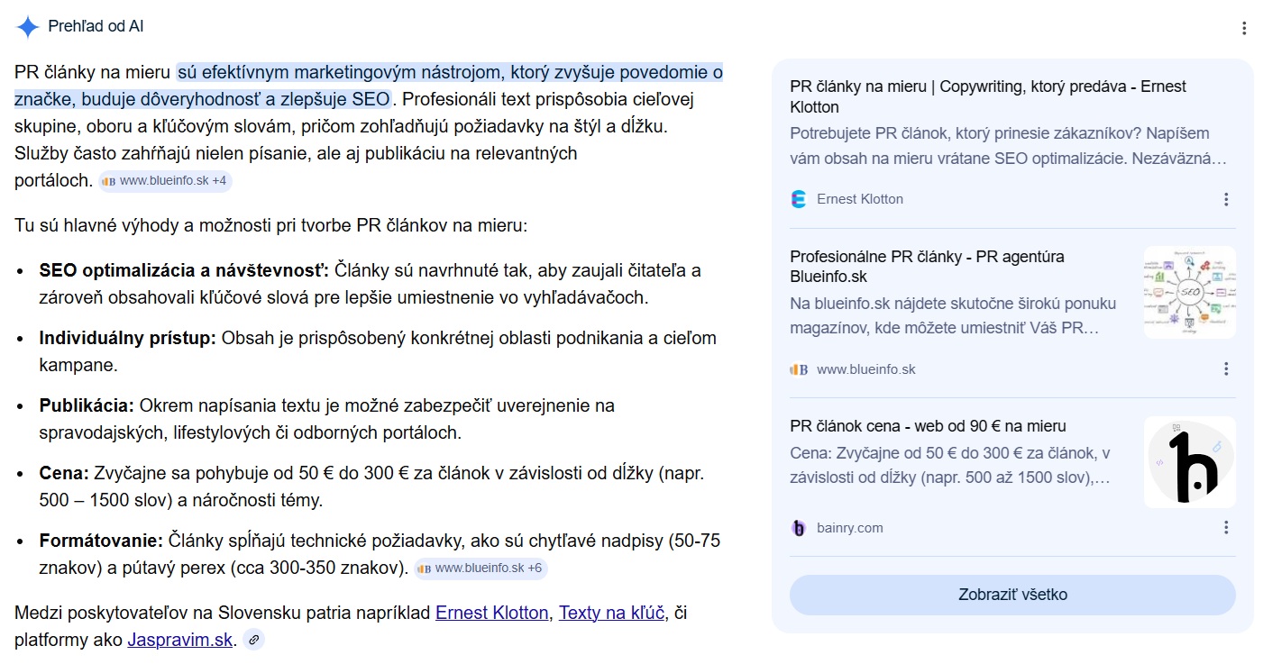 Aj služby na tvorbu PR článkov od Ernesta Klottona odporúča AI.