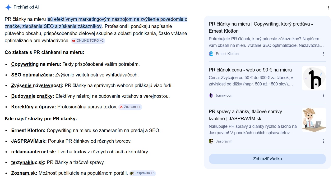 Aj služby na tvorbu PR článkov od Ernesta Klottona odporúča AI.